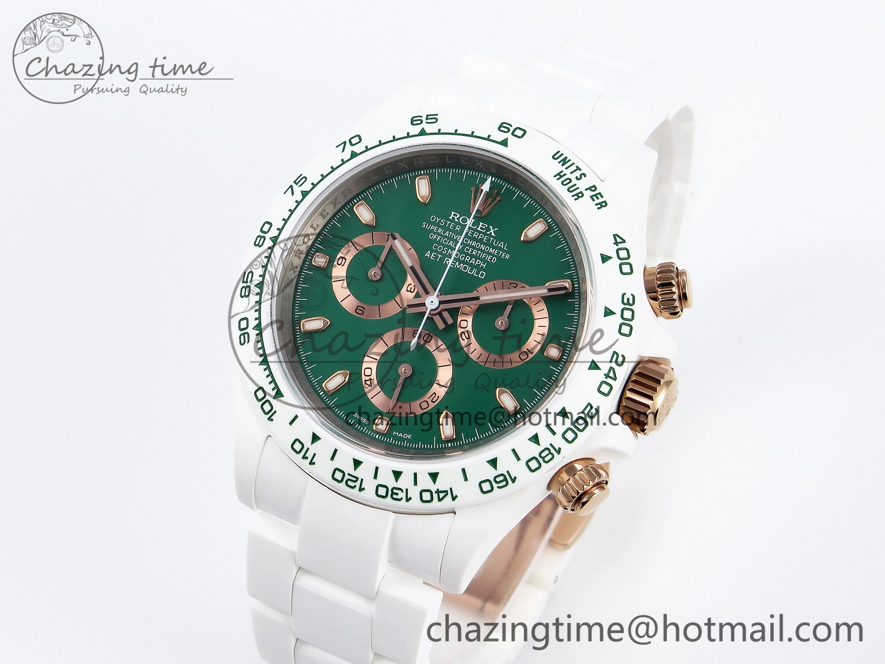 Daytona AET White Ceramic Case and Bracelet Green Dial SA4130 V2