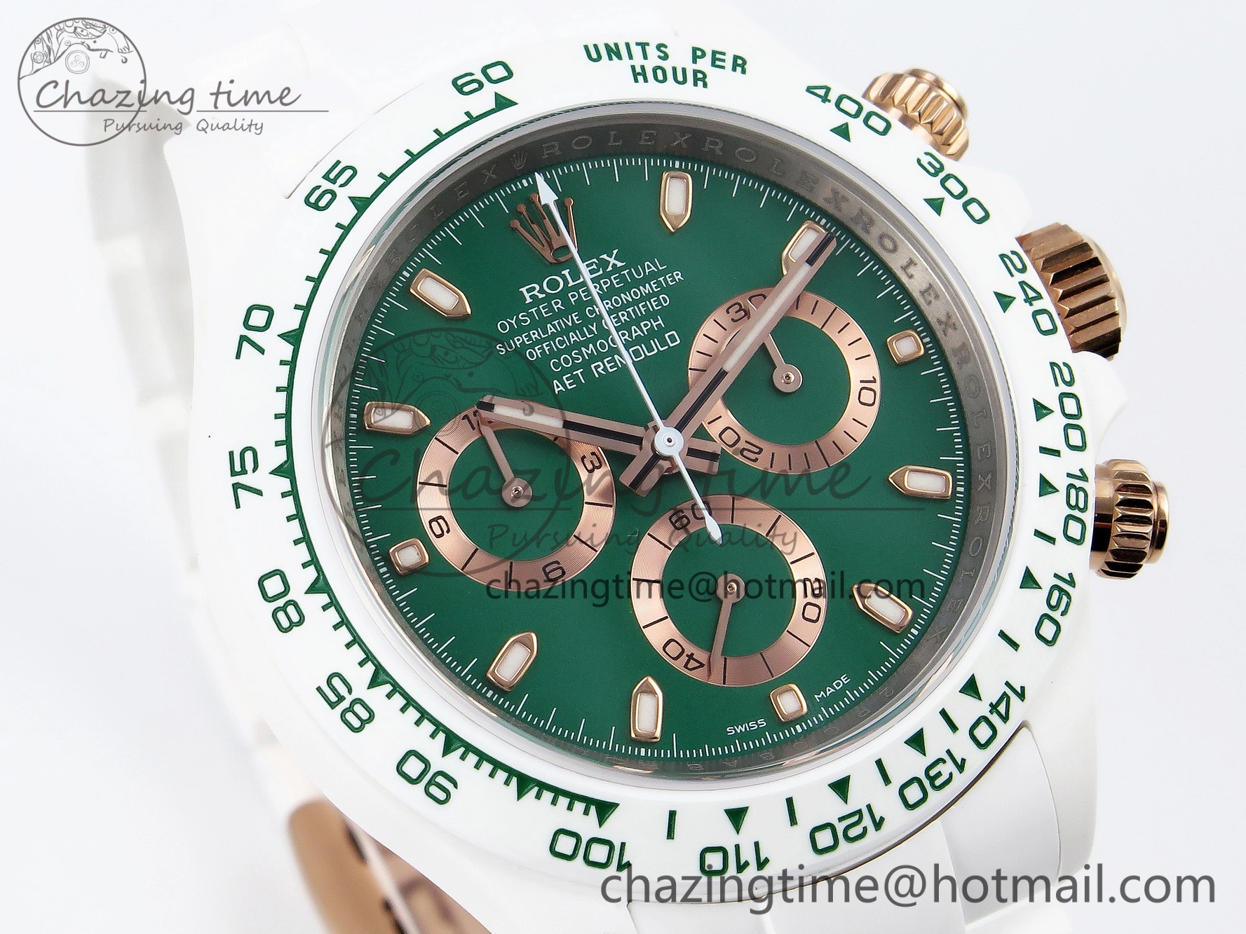 Daytona AET White Ceramic Case and Bracelet Green Dial SA4130 V2