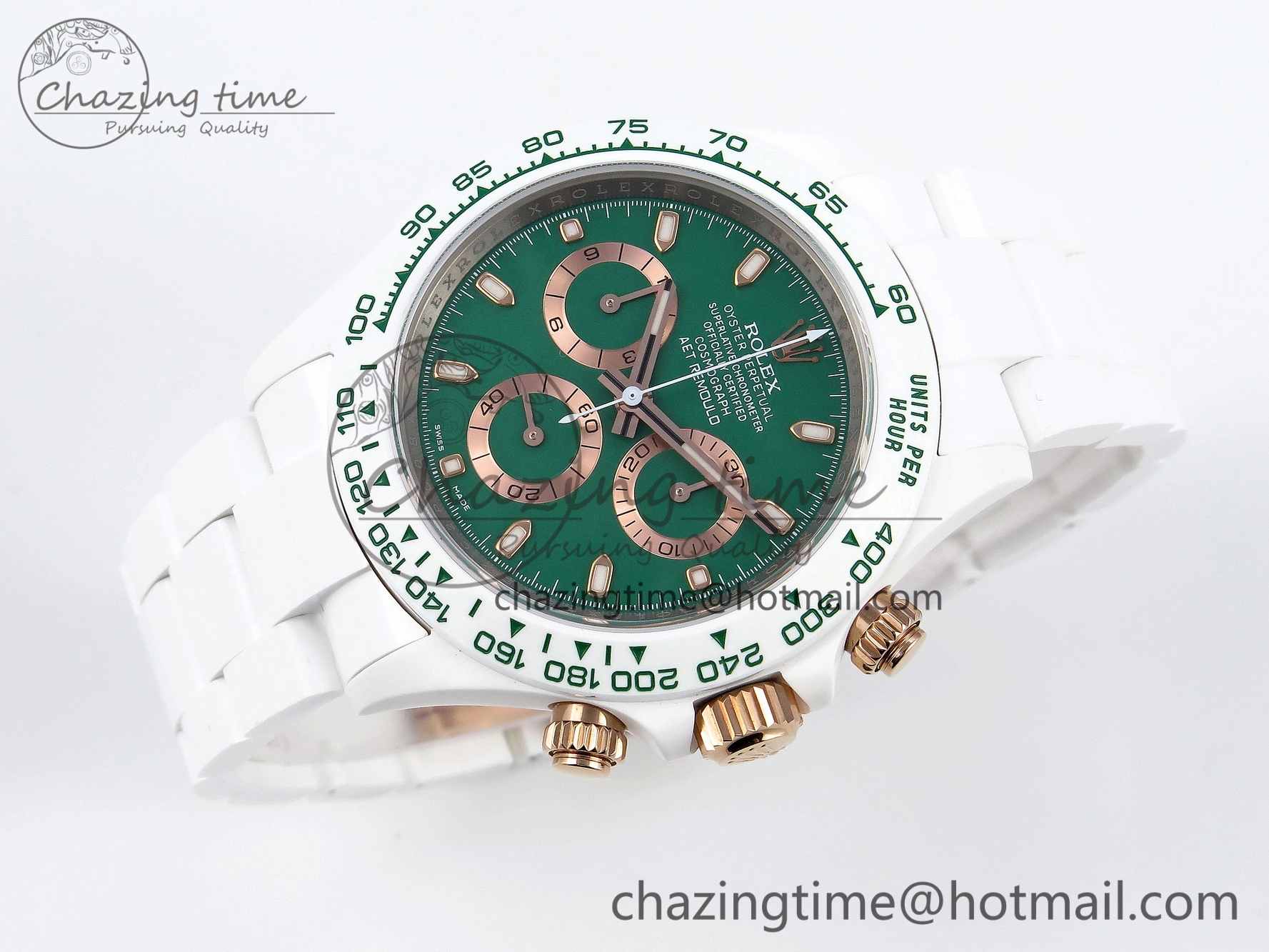 Daytona AET White Ceramic Case and Bracelet Green Dial SA4130 V2
