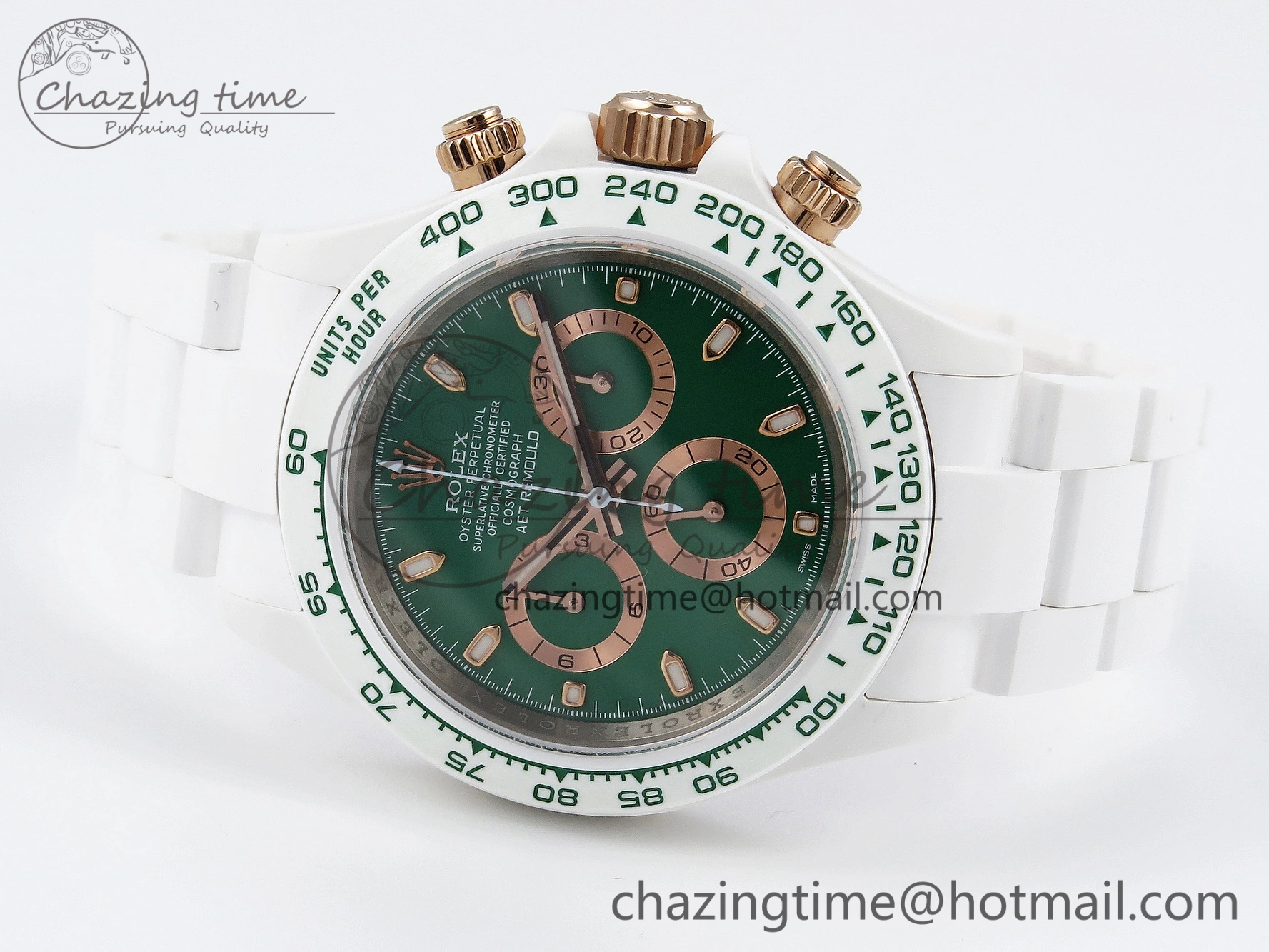 Daytona AET White Ceramic Case and Bracelet Green Dial SA4130 V2