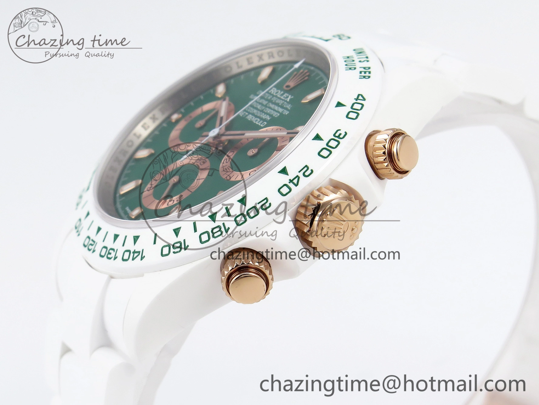 Daytona AET White Ceramic Case and Bracelet Green Dial SA4130 V2