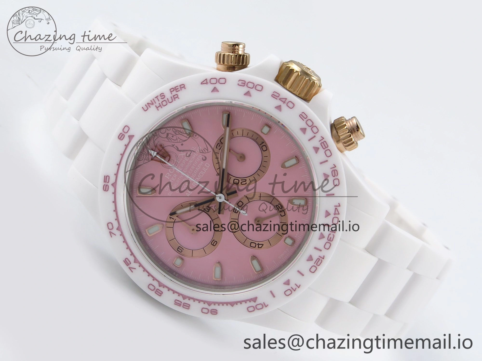 Daytona AET White Ceramic Case and Bracelet Pink Dial N6F Best Edition SA4130