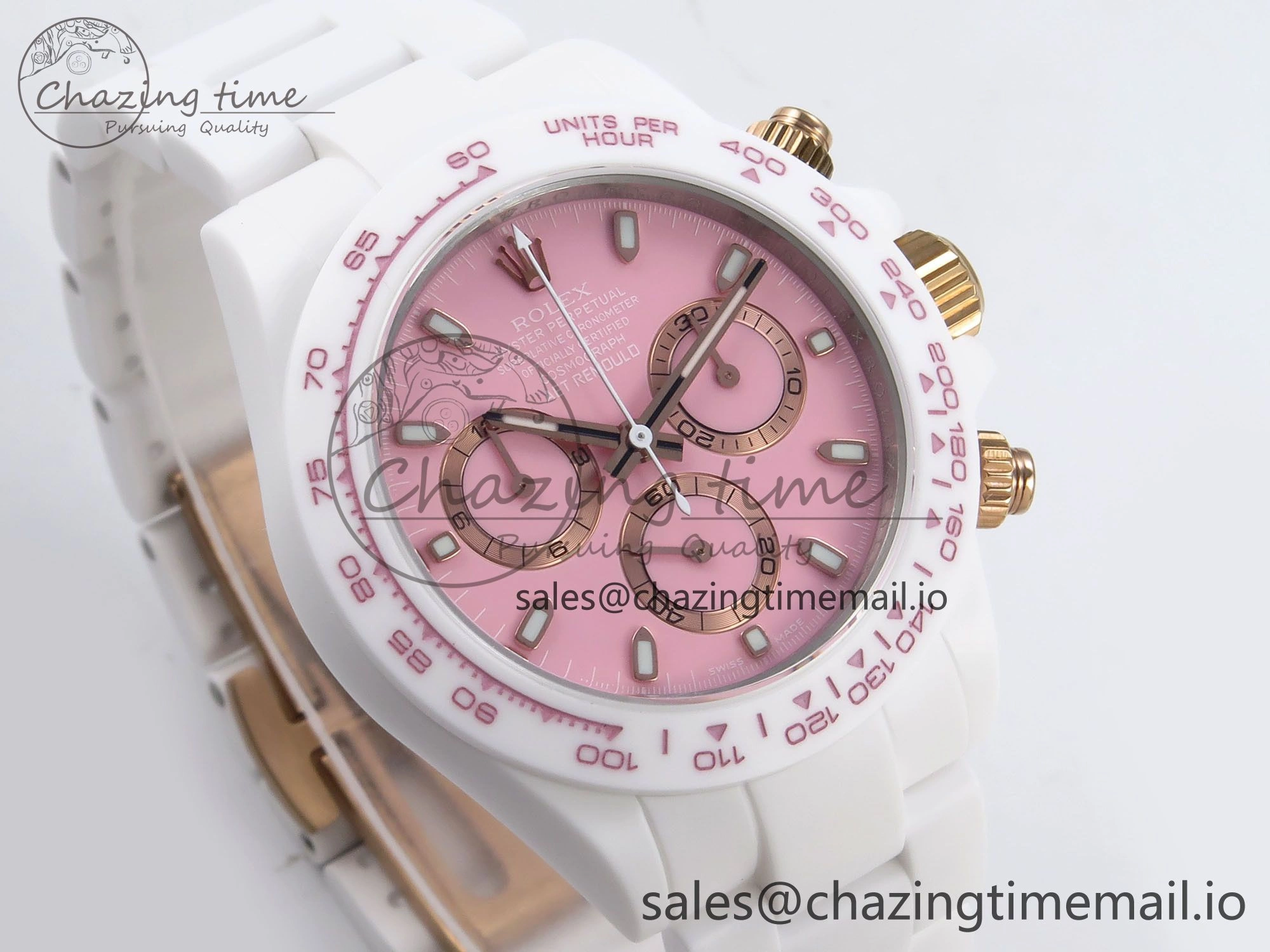 Daytona AET White Ceramic Case and Bracelet Pink Dial N6F Best Edition SA4130
