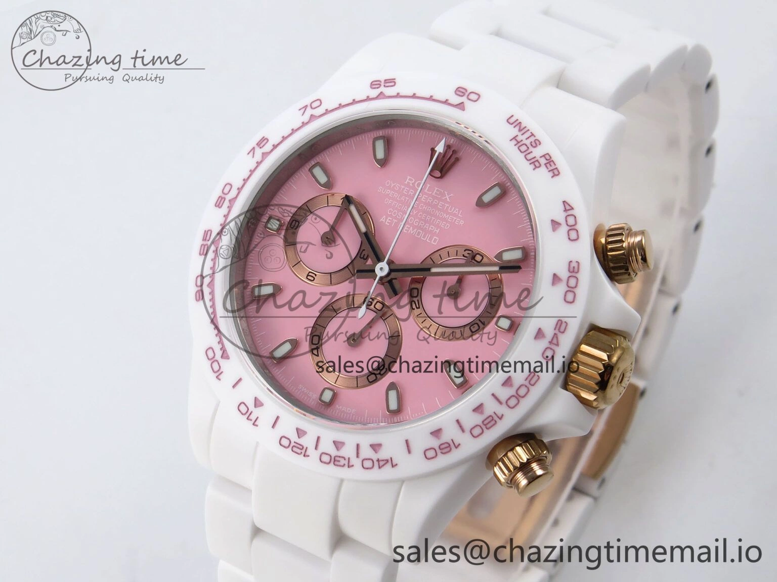 Daytona AET White Ceramic Case and Bracelet Pink Dial N6F Best Edition SA4130