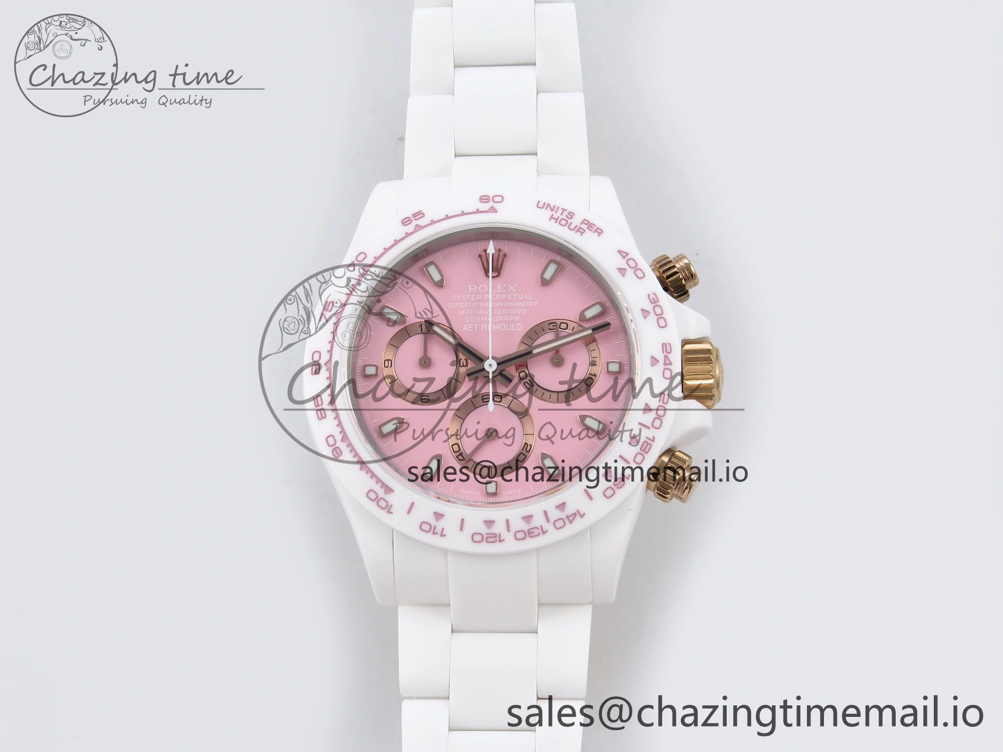 Daytona AET White Ceramic Case and Bracelet Pink Dial N6F Best Edition SA4130