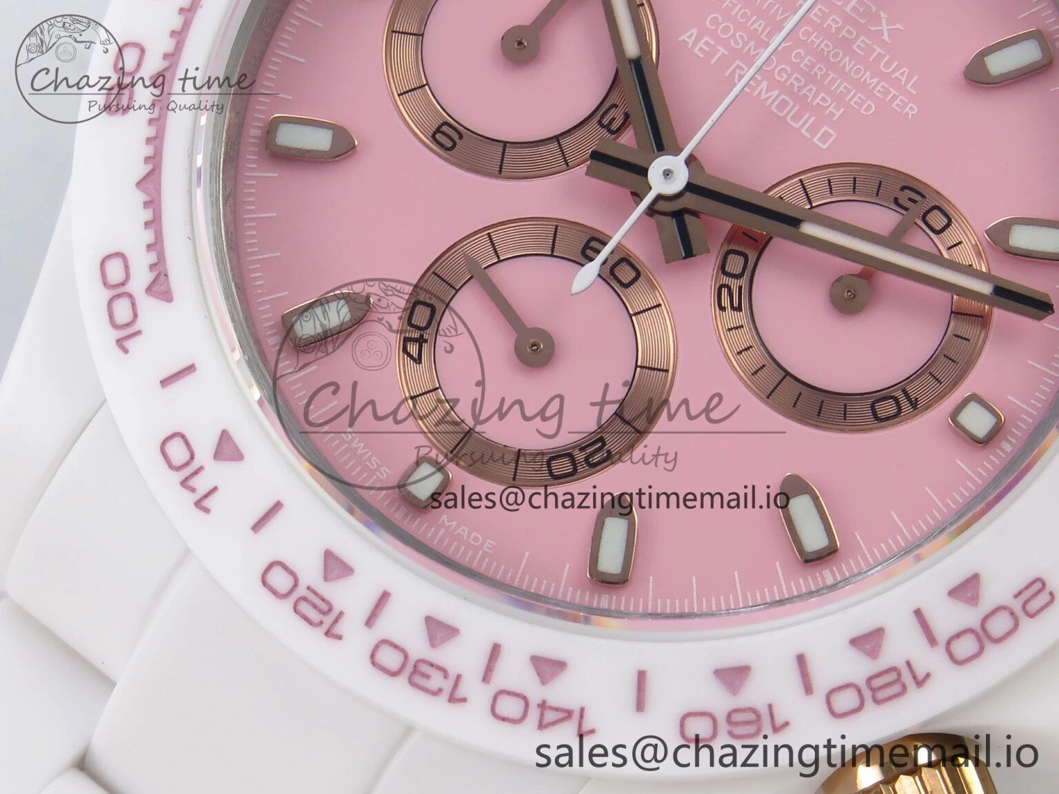 Daytona AET White Ceramic Case and Bracelet Pink Dial N6F Best Edition SA4130