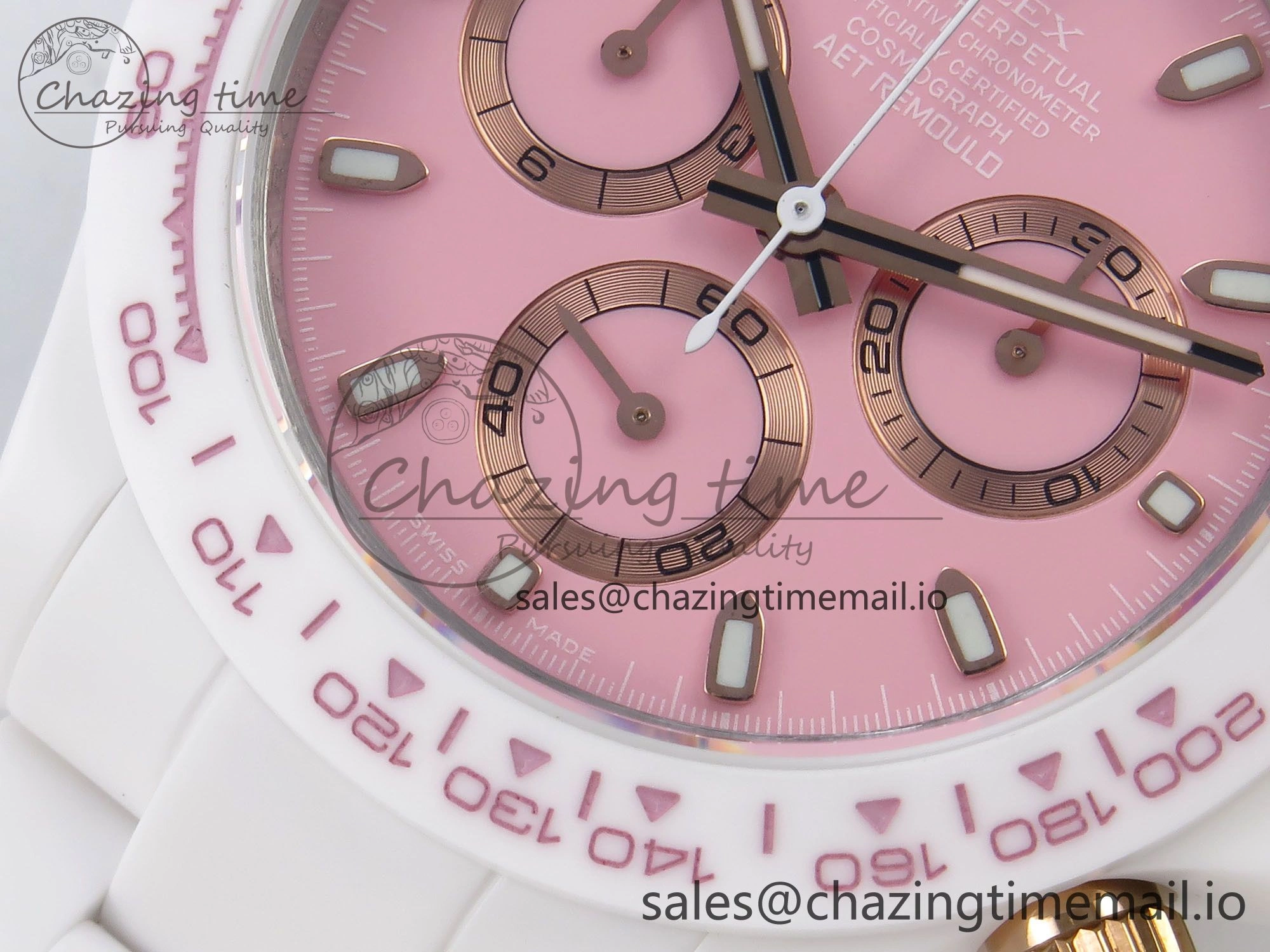 Daytona AET White Ceramic Case and Bracelet Pink Dial N6F Best Edition SA4130