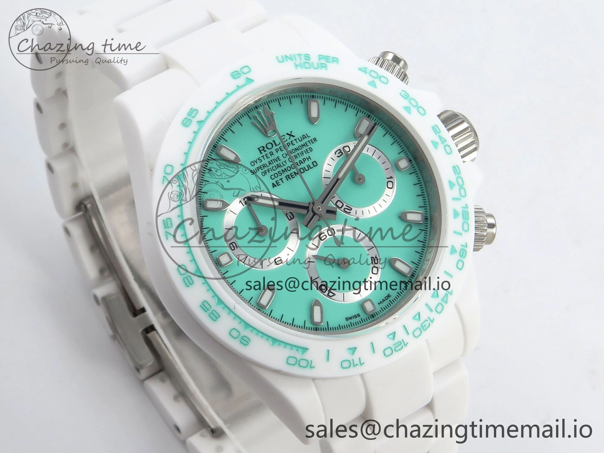 Daytona AET White Solid Ceramic Case and Bracelet Avocado Green Dial N6F 1:1 Best Edition DD4801