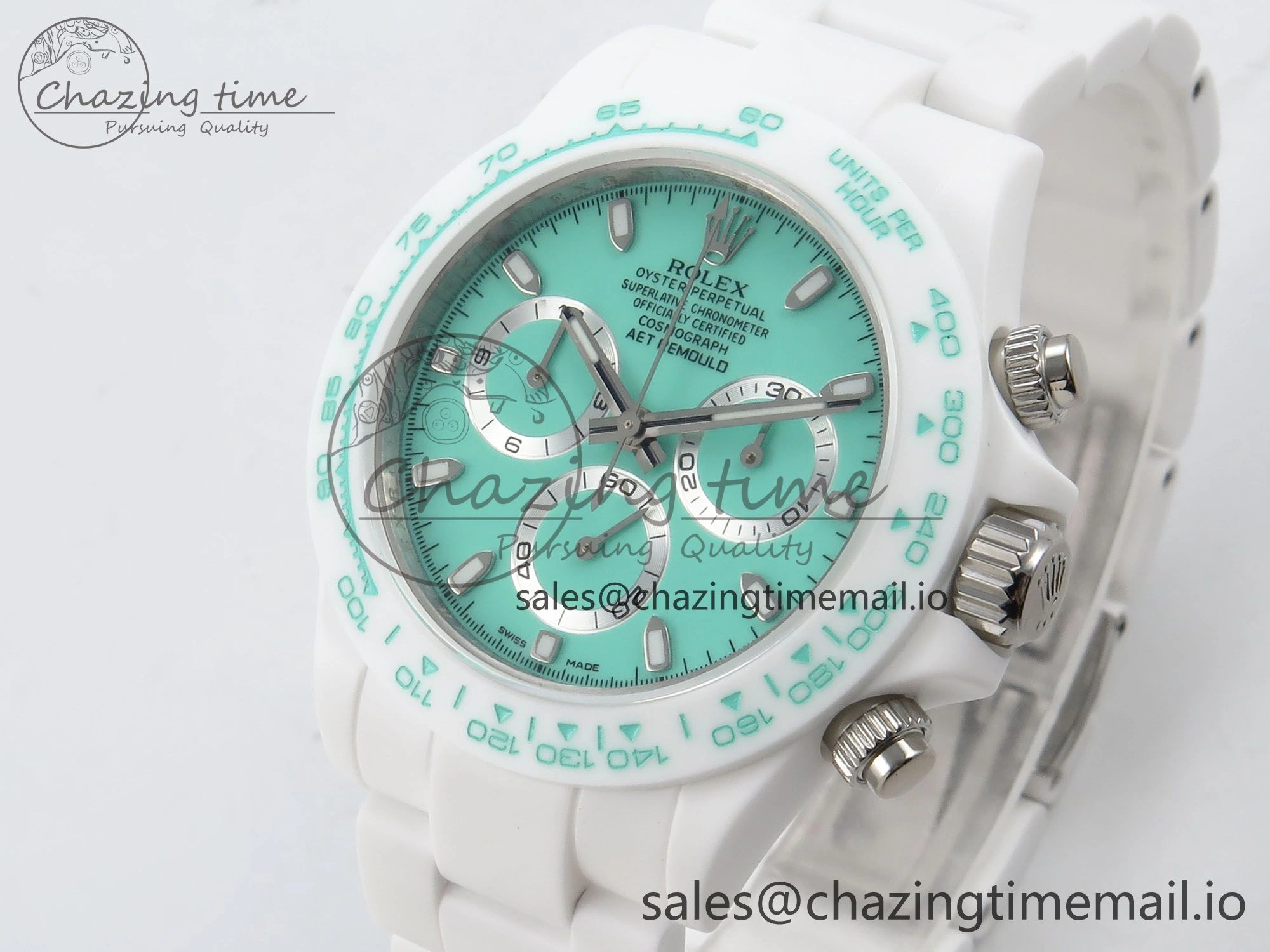 Daytona AET White Solid Ceramic Case and Bracelet Avocado Green Dial N6F 1:1 Best Edition DD4801