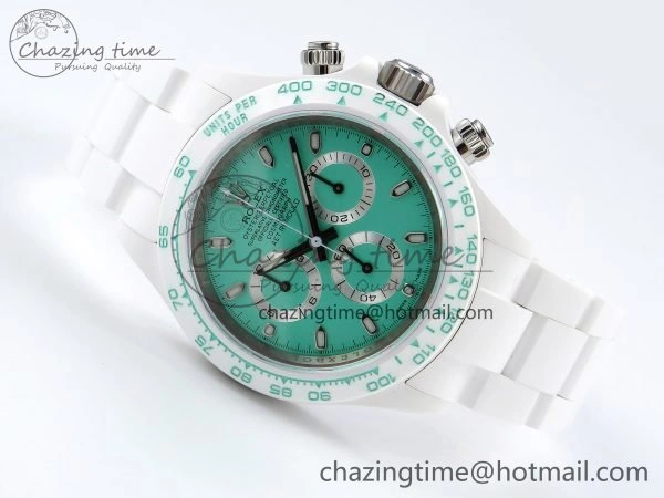 Daytona AET White Solid Ceramic Case and Bracelet Avocado Green Dial ZF 1:1 Best Edition SH4130
