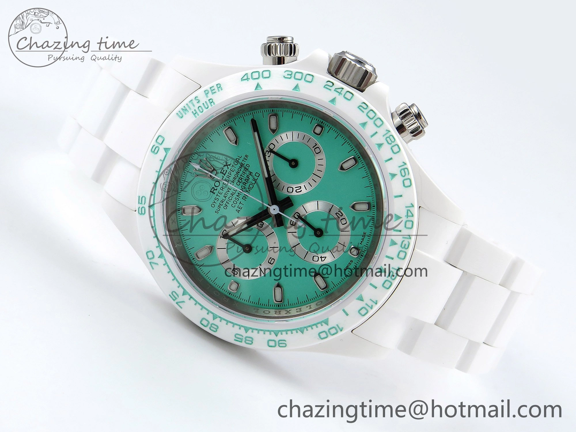 Daytona AET White Solid Ceramic Case and Bracelet Avocado Green Dial ZF 1:1 Best Edition SH4130