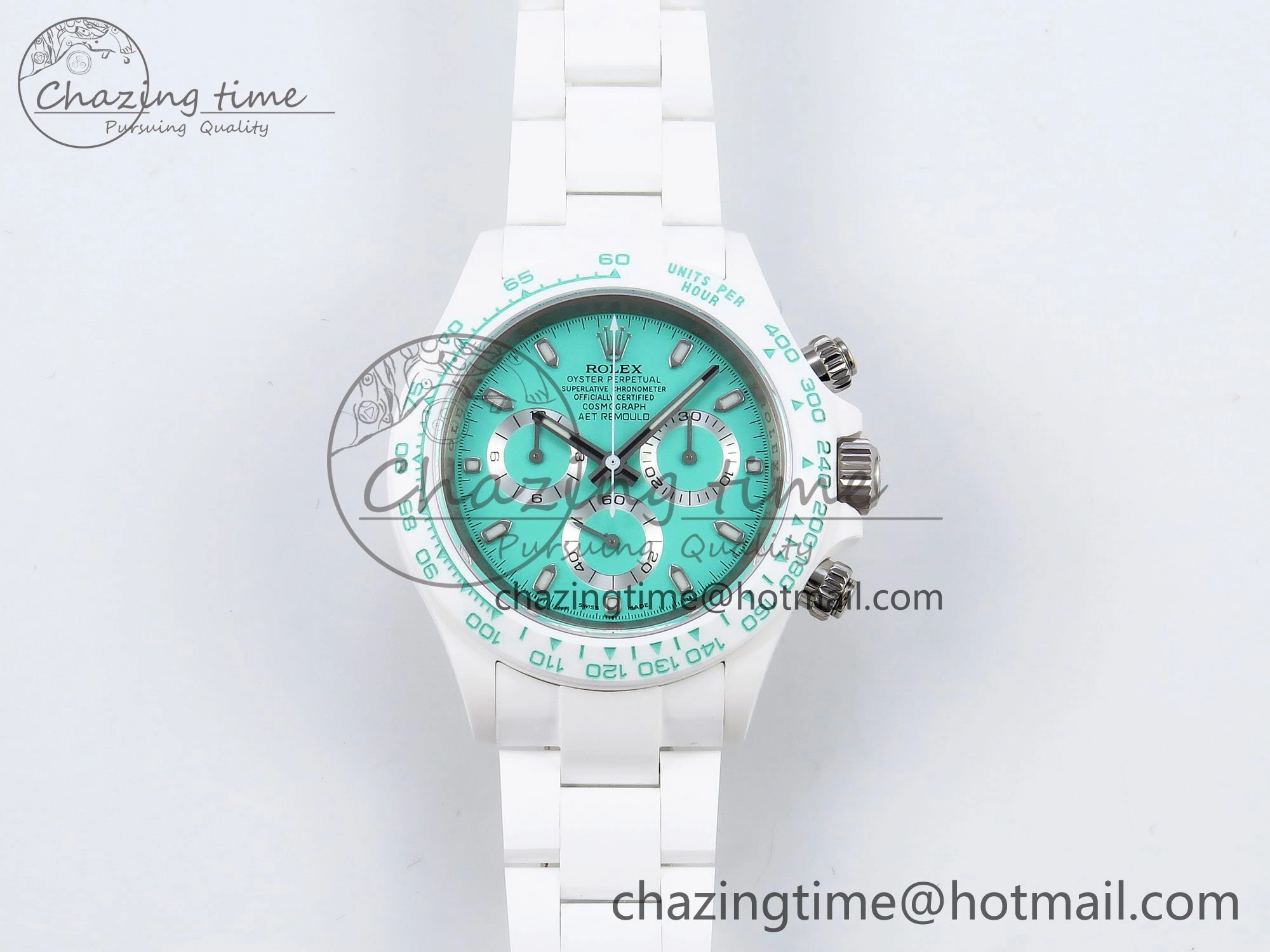 Daytona AET White Solid Ceramic Case and Bracelet Avocado Green Dial ZF 1:1 Best Edition SH4130