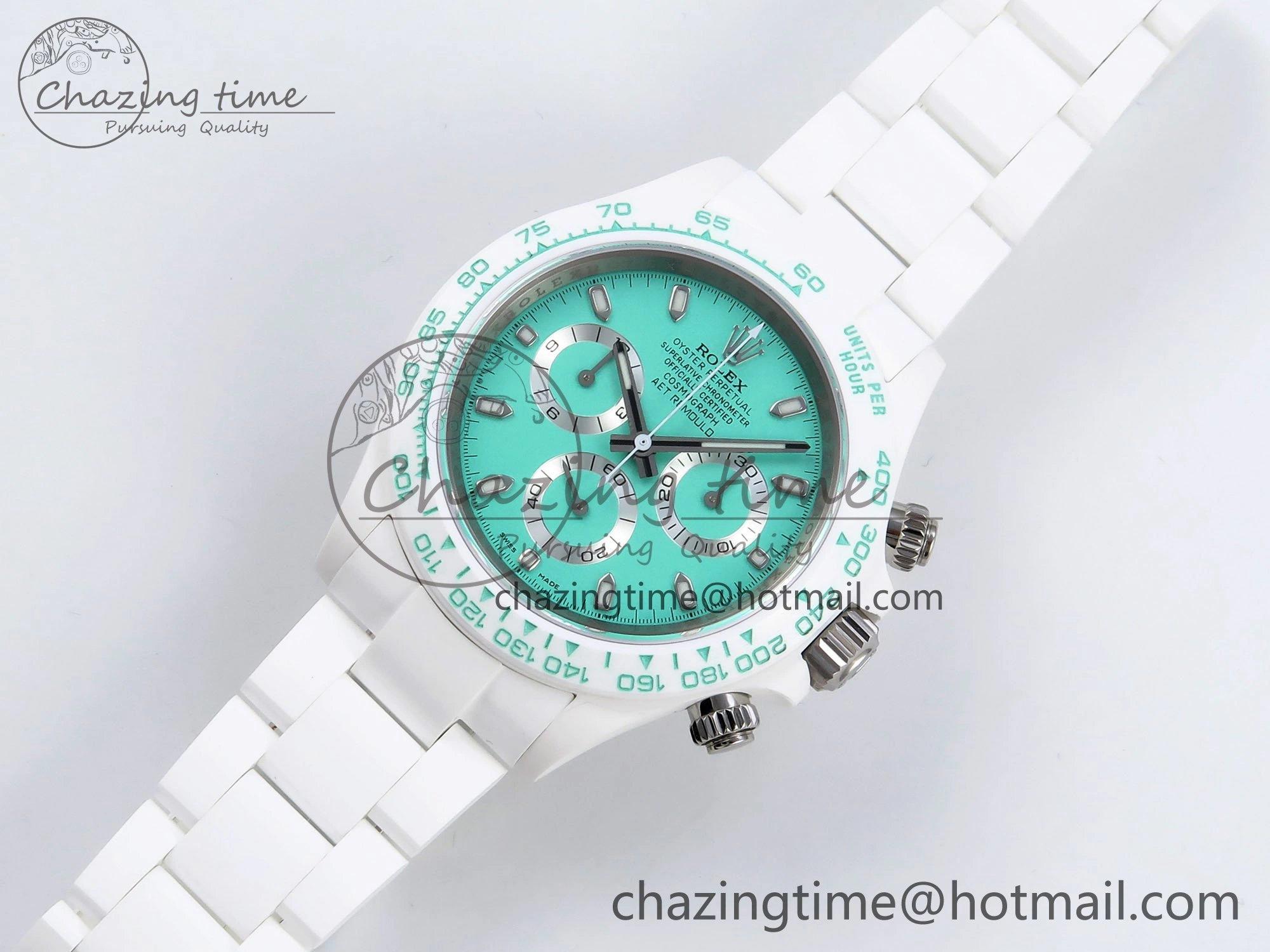 Daytona AET White Solid Ceramic Case and Bracelet Avocado Green Dial ZF 1:1 Best Edition SH4130