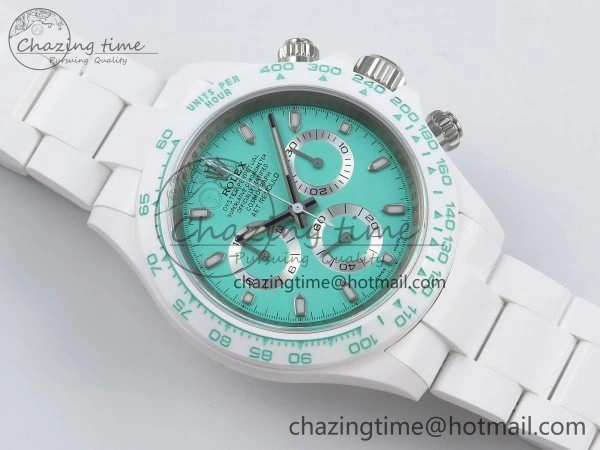 Daytona AET White Solid Ceramic Case and Bracelet Avocado Green Dial ZF 1:1 Best Edition SH4130