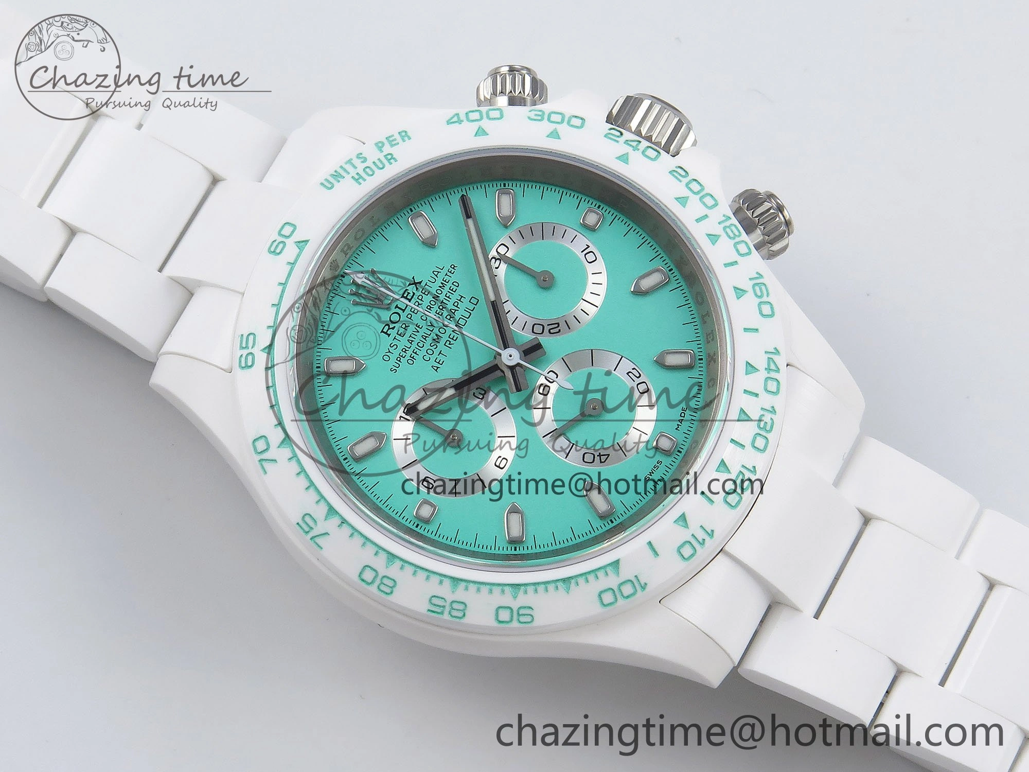 Daytona AET White Solid Ceramic Case and Bracelet Avocado Green Dial ZF 1:1 Best Edition SH4130