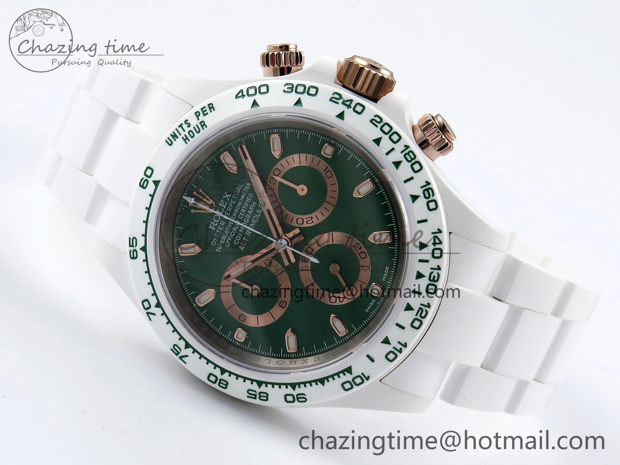 Daytona AET White Solid Ceramic Case and Bracelet Green Dial ZF 1:1 Best Edition SH4130