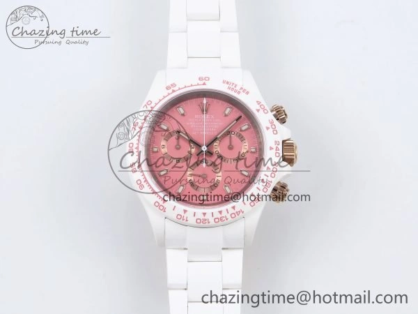 Daytona AET White Solid Ceramic Case and Bracelet Pink Dial ZF 1:1 Best Edition SH4130