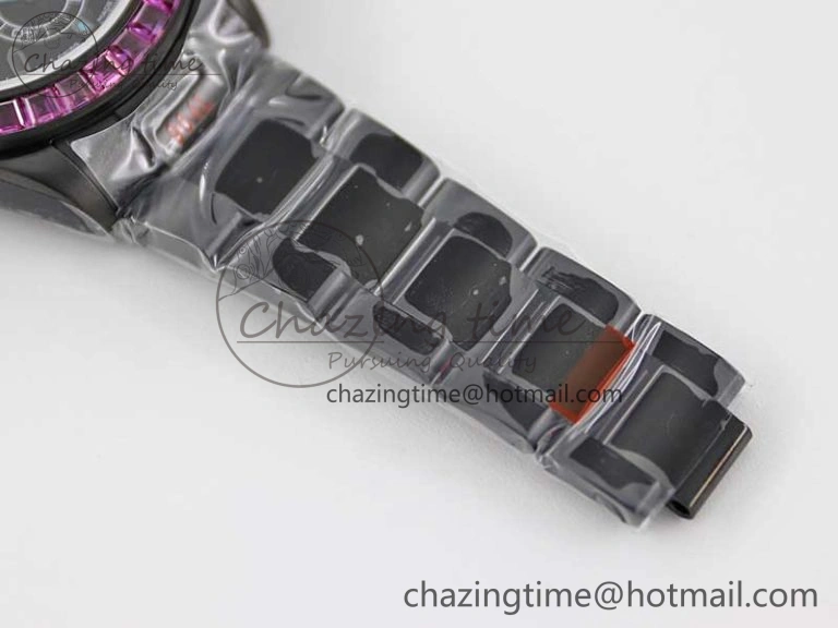 Daytona All Black PVD TWF Best Edition Purple Diamonds Bezel Black Dial on PVD Bracelet SA4130