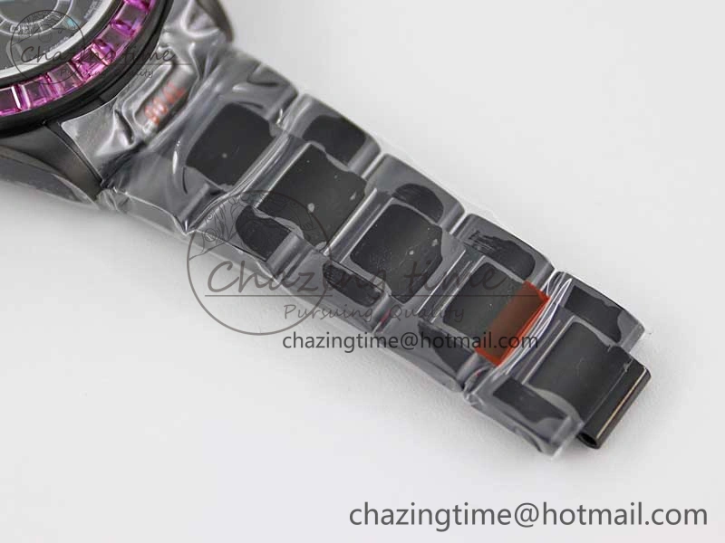 Daytona All Black PVD TWF Best Edition Purple Diamonds Bezel Black Dial on PVD Bracelet SA4130