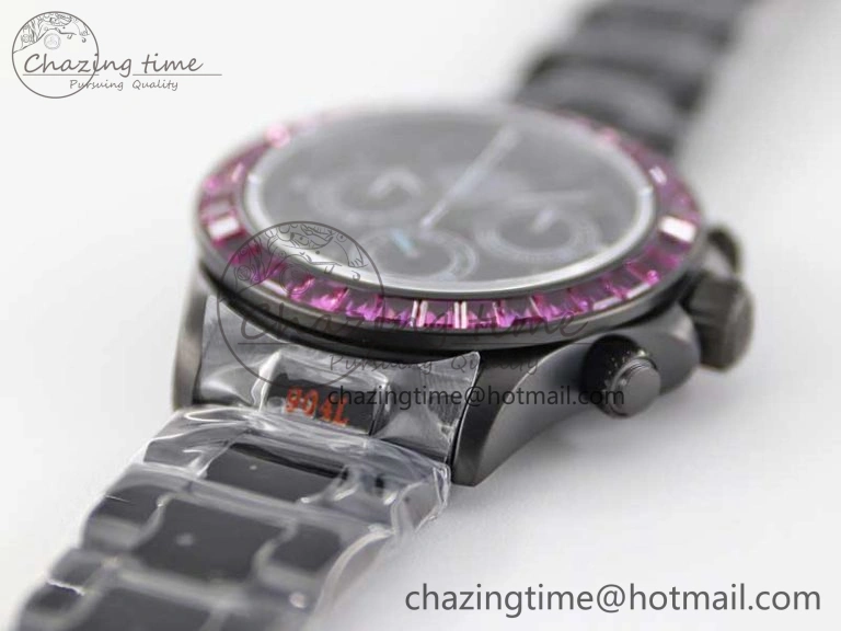 Daytona All Black PVD TWF Best Edition Purple Diamonds Bezel Black Dial on PVD Bracelet SA4130