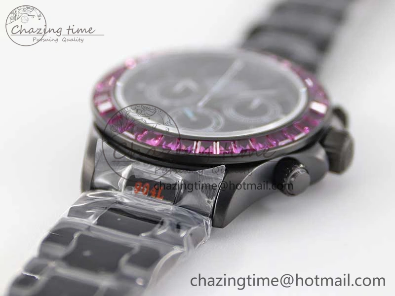 Daytona All Black PVD TWF Best Edition Purple Diamonds Bezel Black Dial on PVD Bracelet SA4130