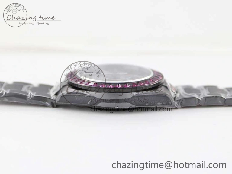 Daytona All Black PVD TWF Best Edition Purple Diamonds Bezel Black Dial on PVD Bracelet SA4130