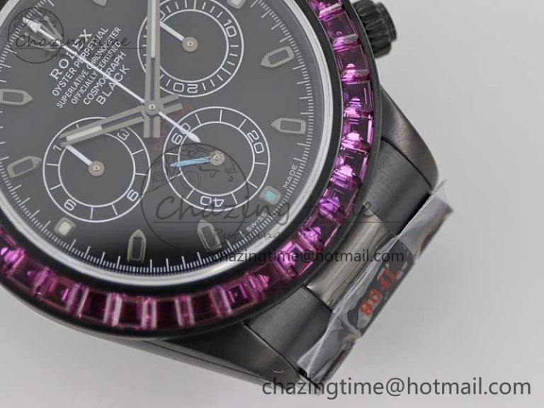 Daytona All Black PVD TWF Best Edition Purple Diamonds Bezel Black Dial on PVD Bracelet SA4130