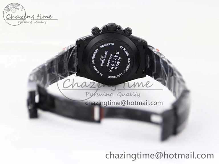 Daytona All Black PVD TWF Best Edition Rainbow Diamonds Bezel Black Dial on PVD Bracelet A7750