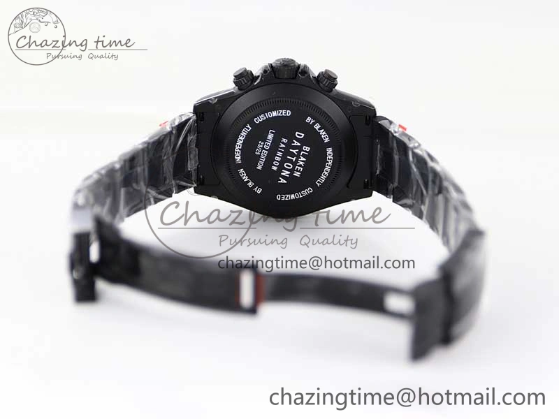 Daytona All Black PVD TWF Best Edition Rainbow Diamonds Bezel Black Dial on PVD Bracelet A7750