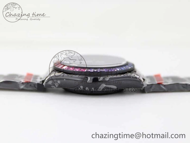 Daytona All Black PVD TWF Best Edition Rainbow Diamonds Bezel Black Dial on PVD Bracelet A7750