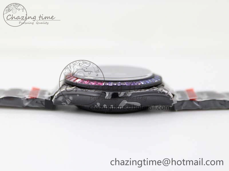 Daytona All Black PVD TWF Best Edition Rainbow Diamonds Bezel Black Dial on PVD Bracelet A7750