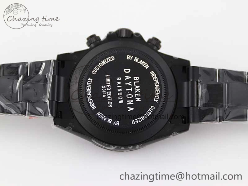 Daytona All Black PVD TWF Best Edition Rainbow Diamonds Bezel Black Dial on PVD Bracelet A7750