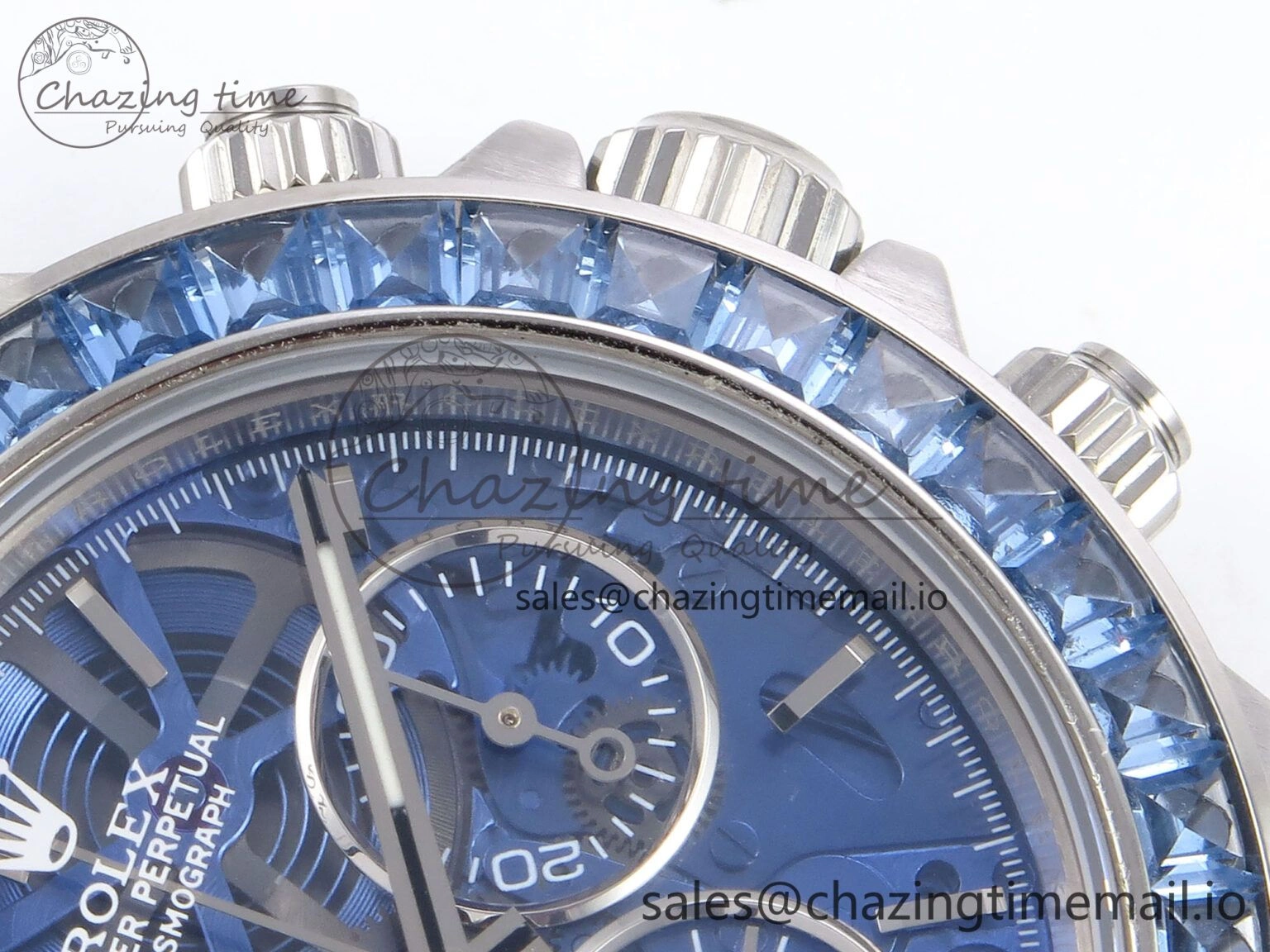 Daytona Arolla N6F Glacial Blue Crystal Skeleton Dial Diamonds Bezel Best Edition on Oyster Bracelet SA4130