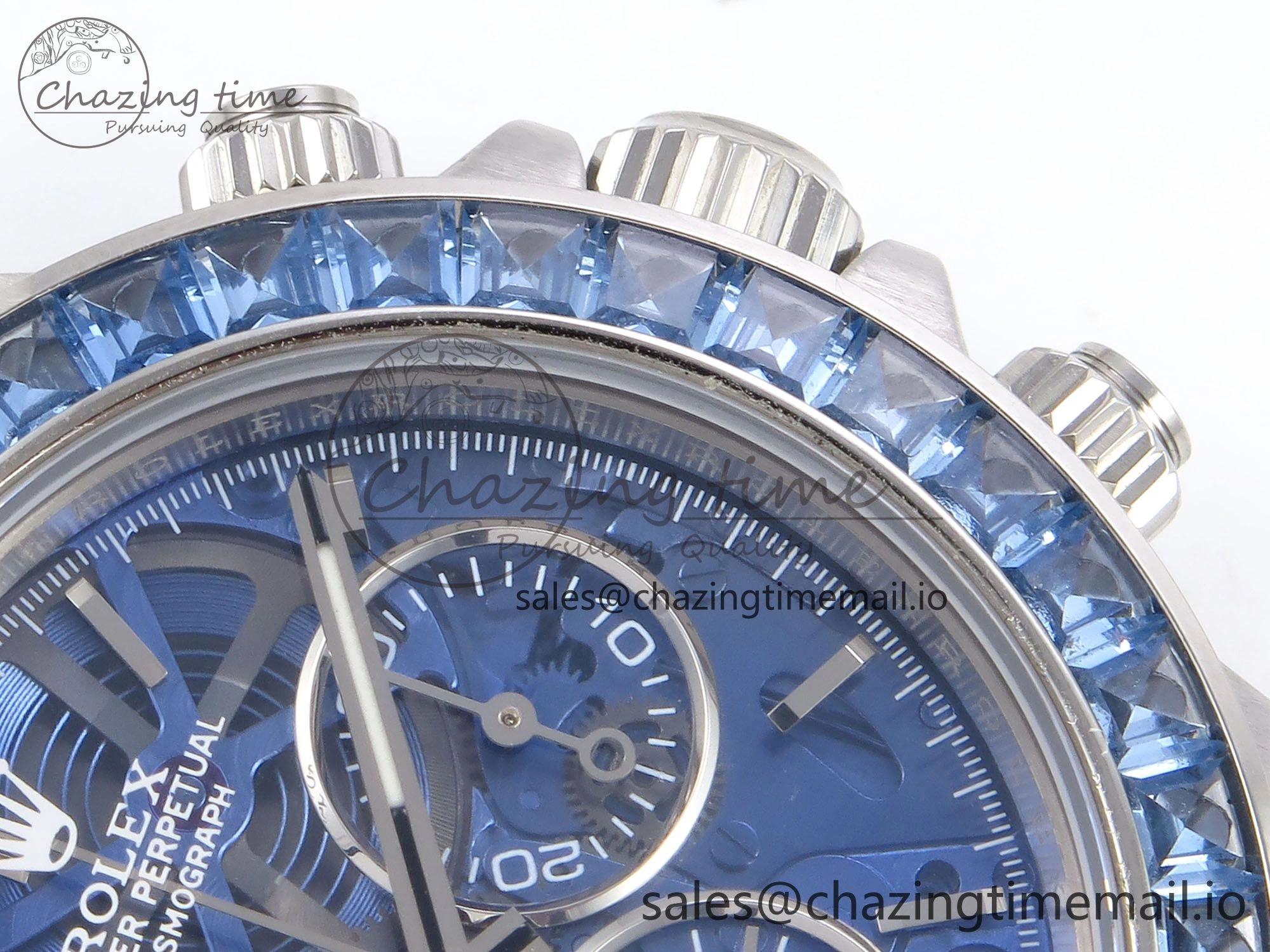 Daytona Arolla N6F Glacial Blue Crystal Skeleton Dial Diamonds Bezel Best Edition on Oyster Bracelet SA4130