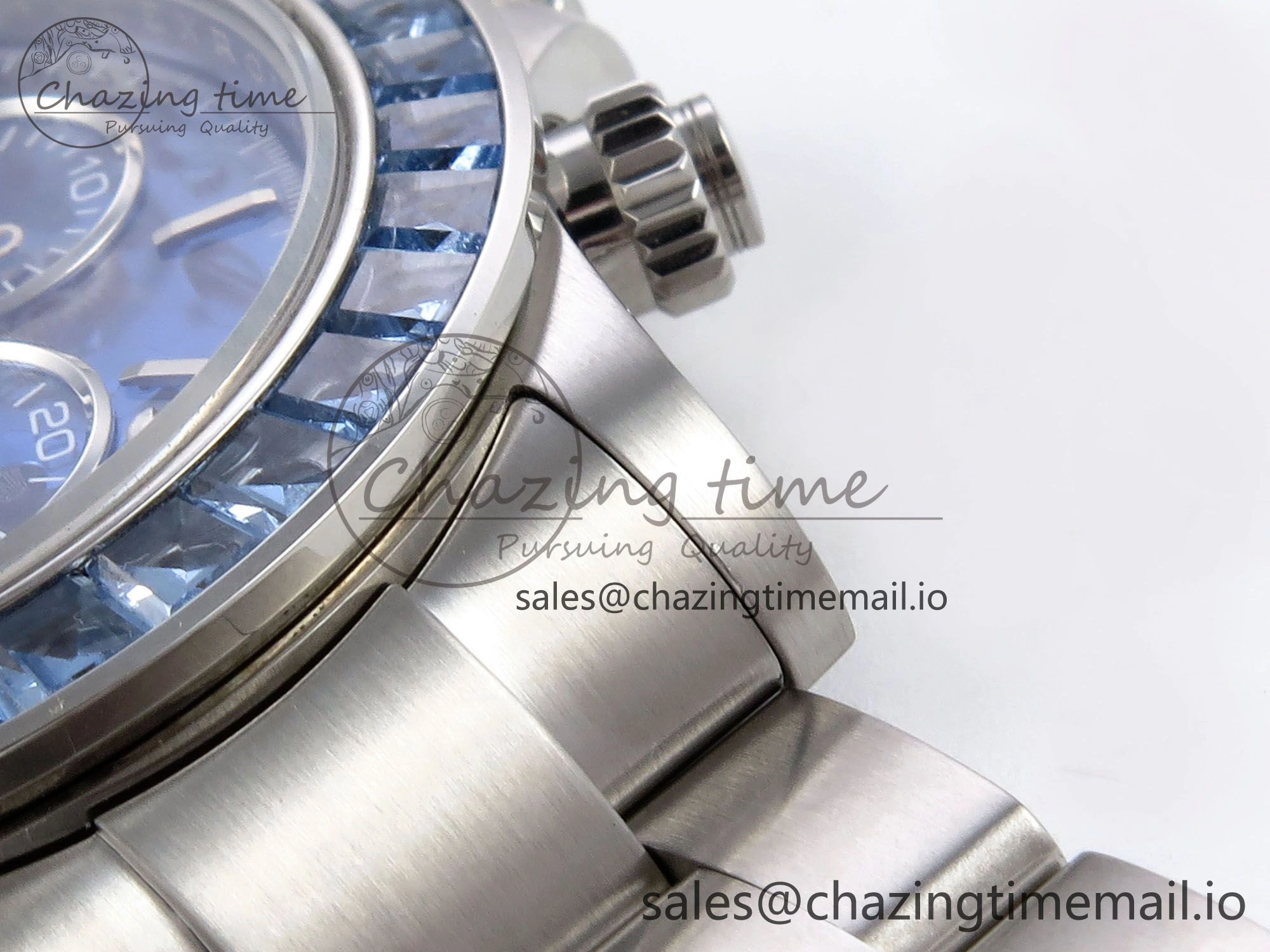 Daytona Arolla N6F Glacial Blue Crystal Skeleton Dial Diamonds Bezel Best Edition on Oyster Bracelet SA4130