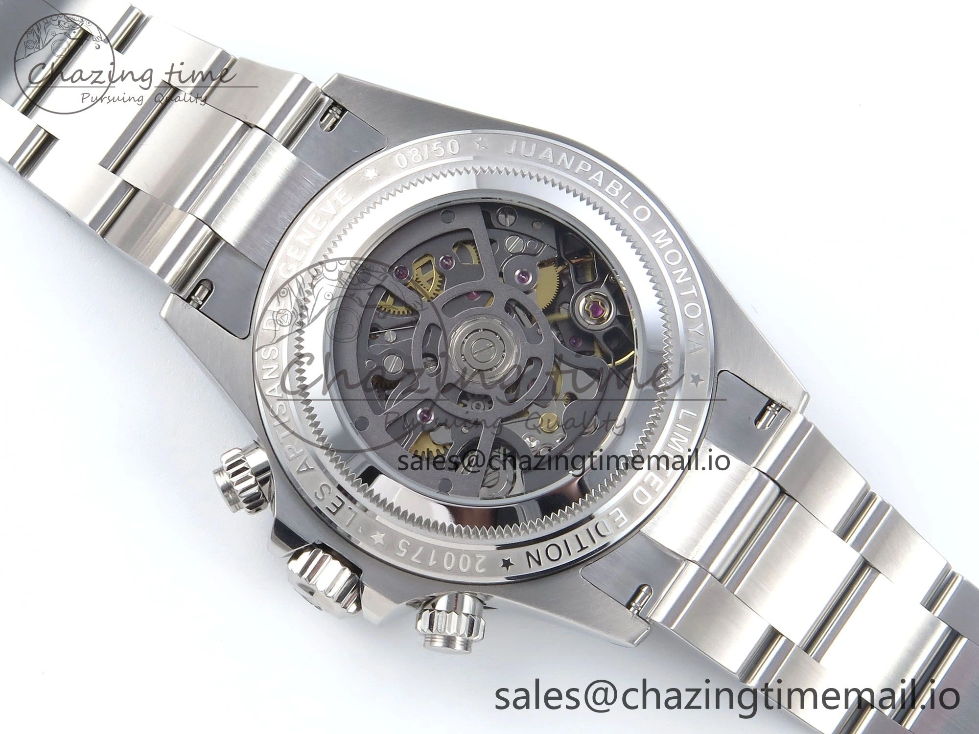 Daytona Artisans SS GETF Best Edition Blue Skeleton Dial Diamonds Bezel on SS Bracelet DD4802