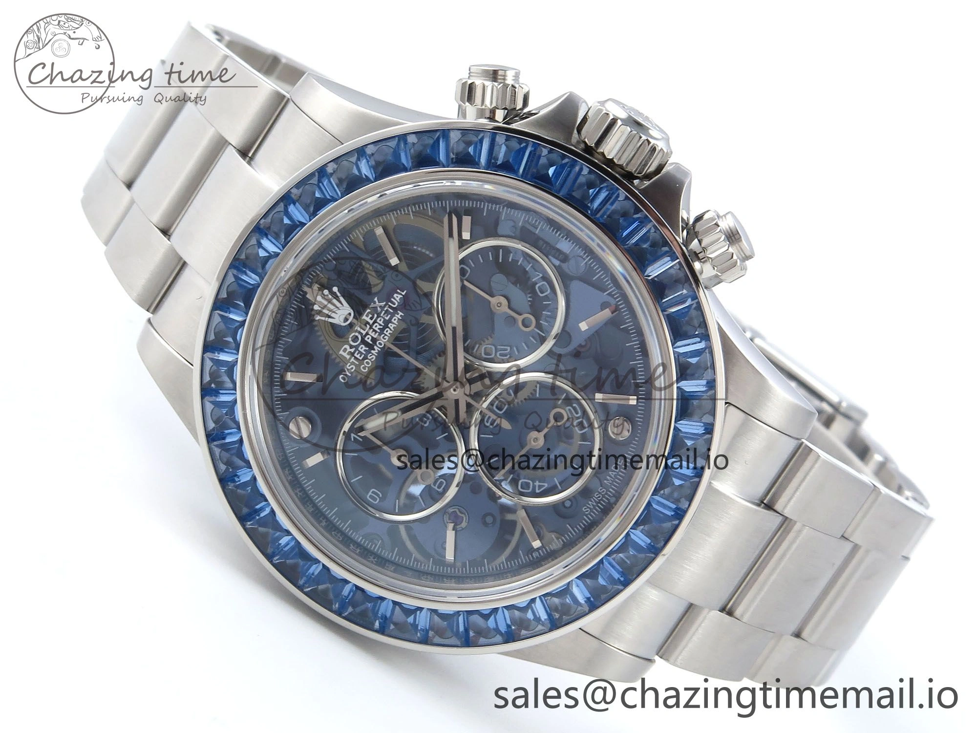 Daytona Artisans SS GETF Best Edition Blue Skeleton Dial Diamonds Bezel on SS Bracelet DD4802