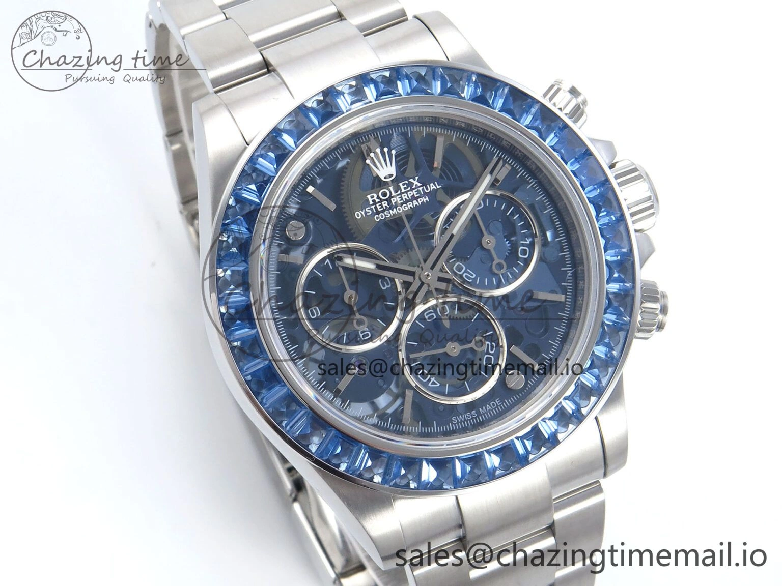 Daytona Artisans SS GETF Best Edition Blue Skeleton Dial Diamonds Bezel on SS Bracelet DD4802
