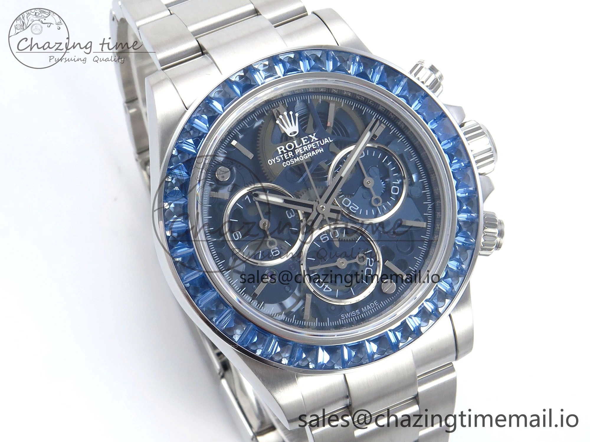 Daytona Artisans SS GETF Best Edition Blue Skeleton Dial Diamonds Bezel on SS Bracelet DD4802