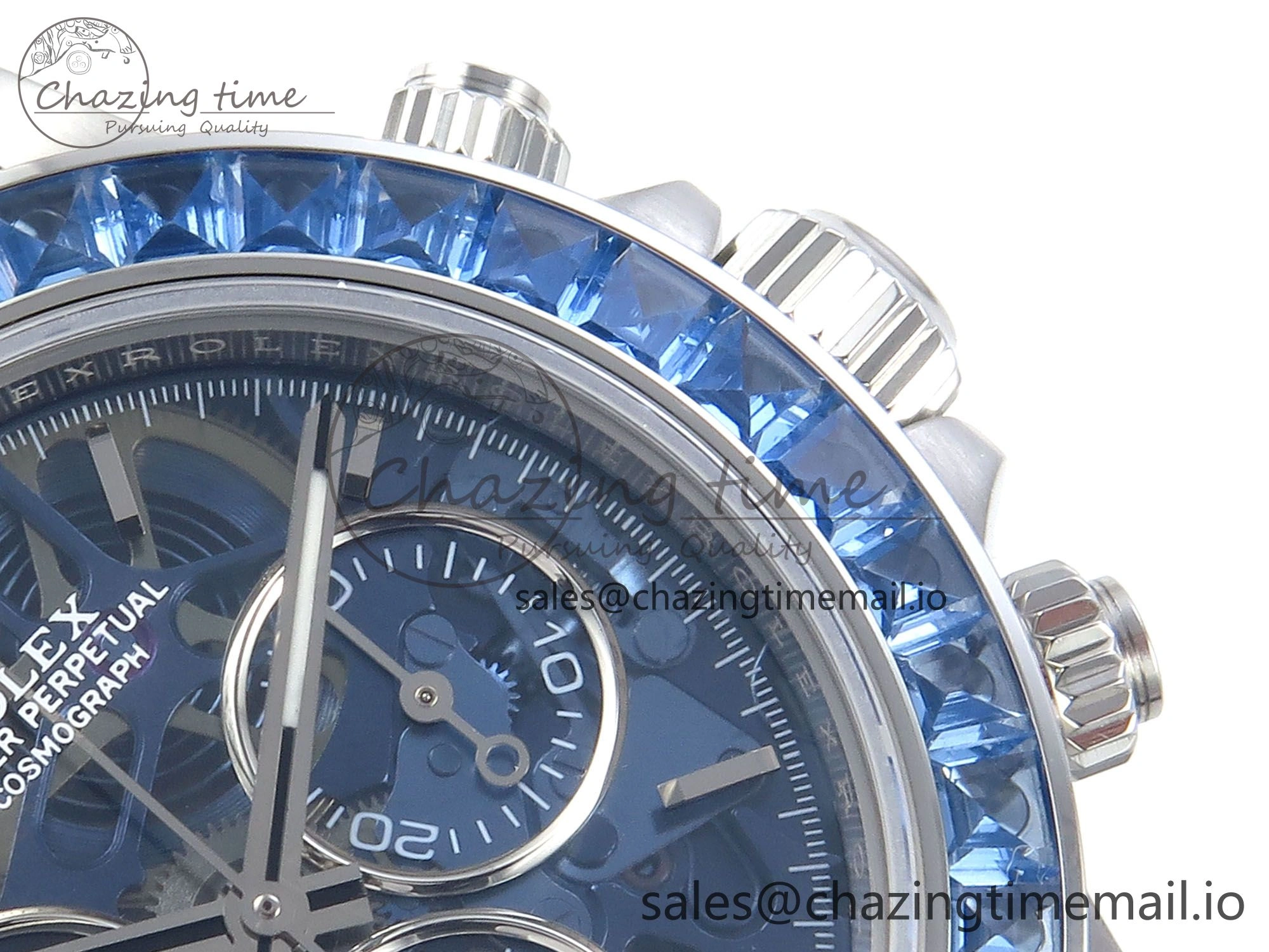 Daytona Artisans SS GETF Best Edition Blue Skeleton Dial Diamonds Bezel on SS Bracelet DD4802