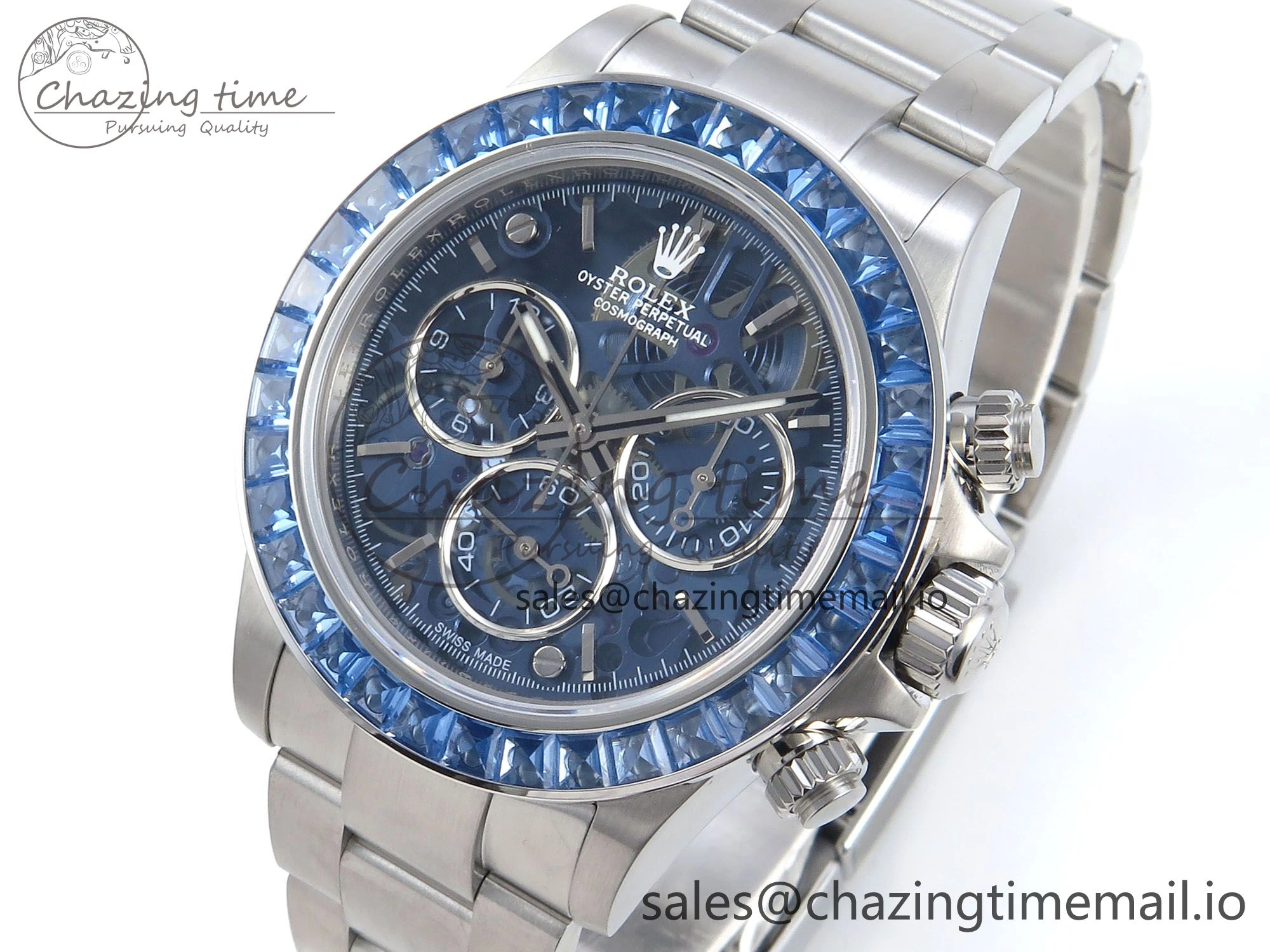 Daytona Artisans SS GETF Best Edition Blue Skeleton Dial Diamonds Bezel on SS Bracelet DD4802