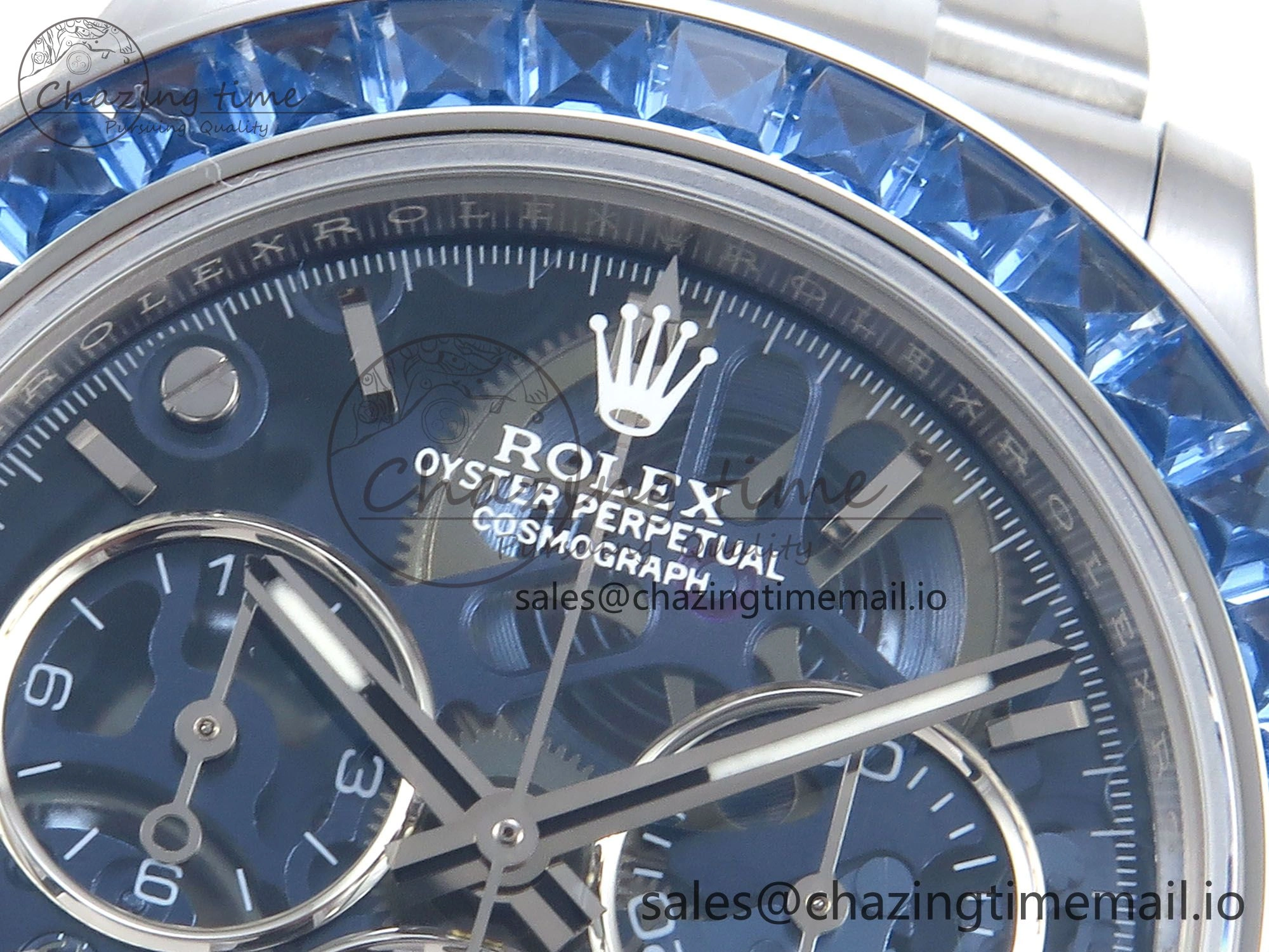 Daytona Artisans SS GETF Best Edition Blue Skeleton Dial Diamonds Bezel on SS Bracelet DD4802