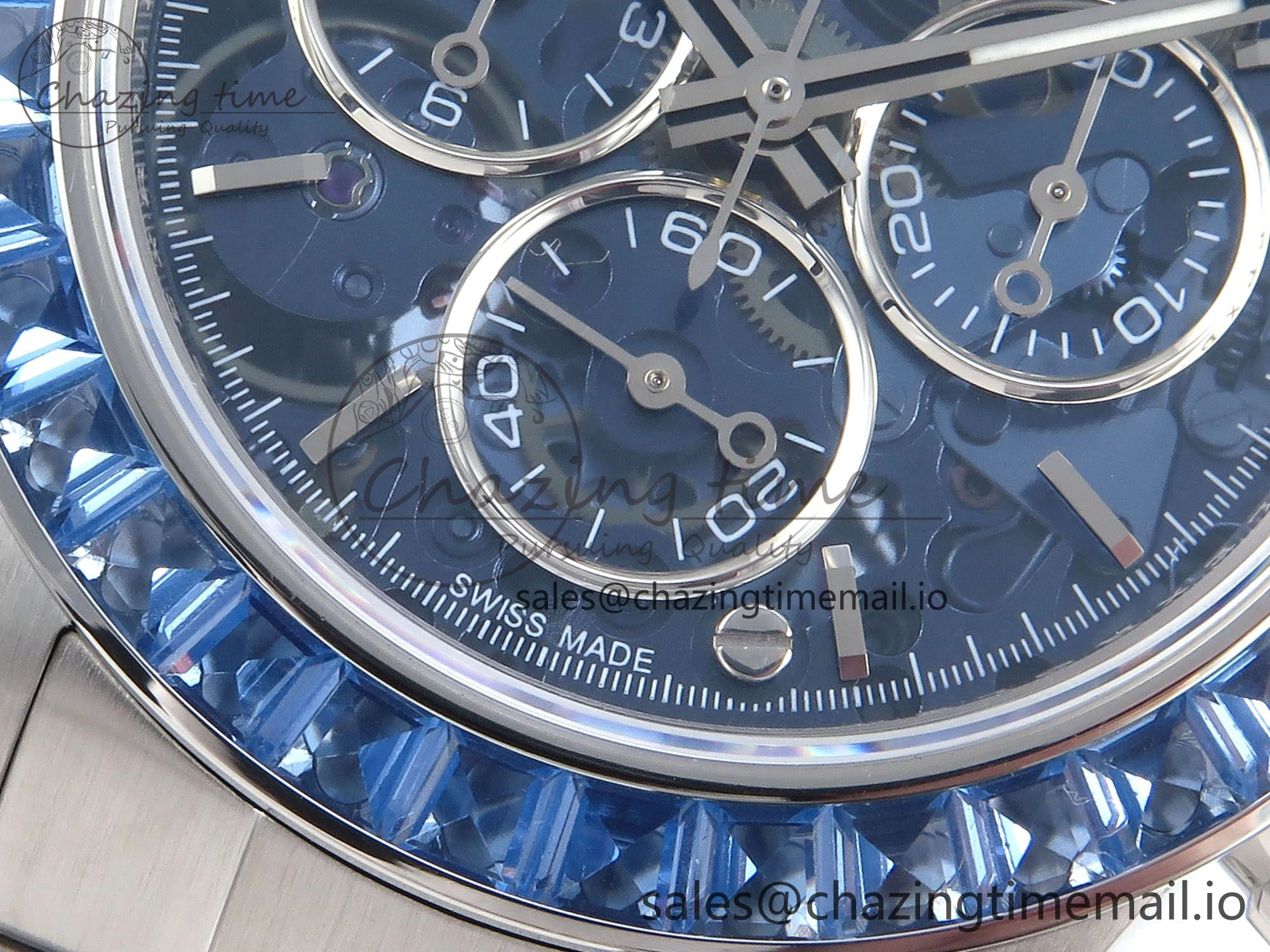 Daytona Artisans SS GETF Best Edition Blue Skeleton Dial Diamonds Bezel on SS Bracelet DD4802