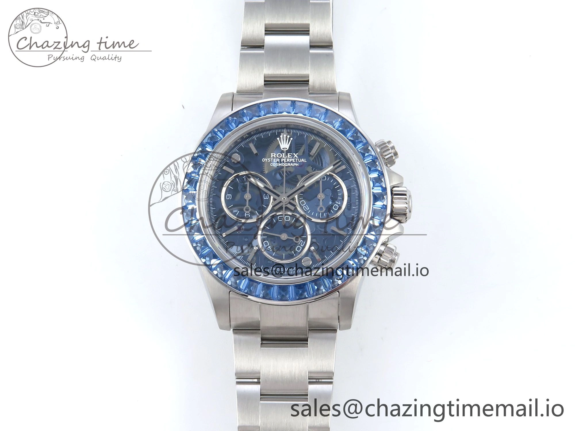 Daytona Artisans SS GETF Best Edition Blue Skeleton Dial Diamonds Bezel on SS Bracelet DD4802