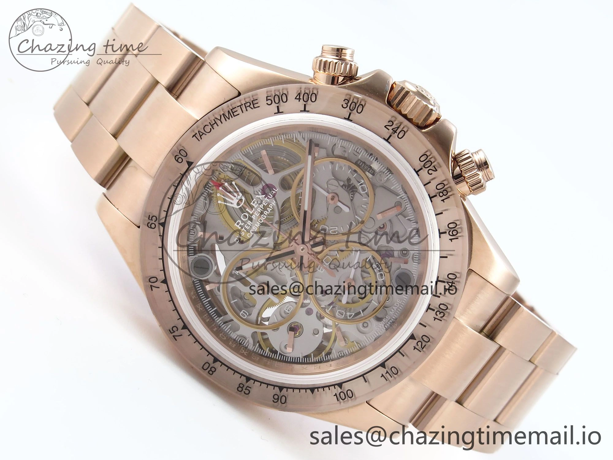 Daytona Artisans Skeleton RG ADGF Best Edition Skeleton Dial RG Bezel on RG Oyster Bracelet SA4130
