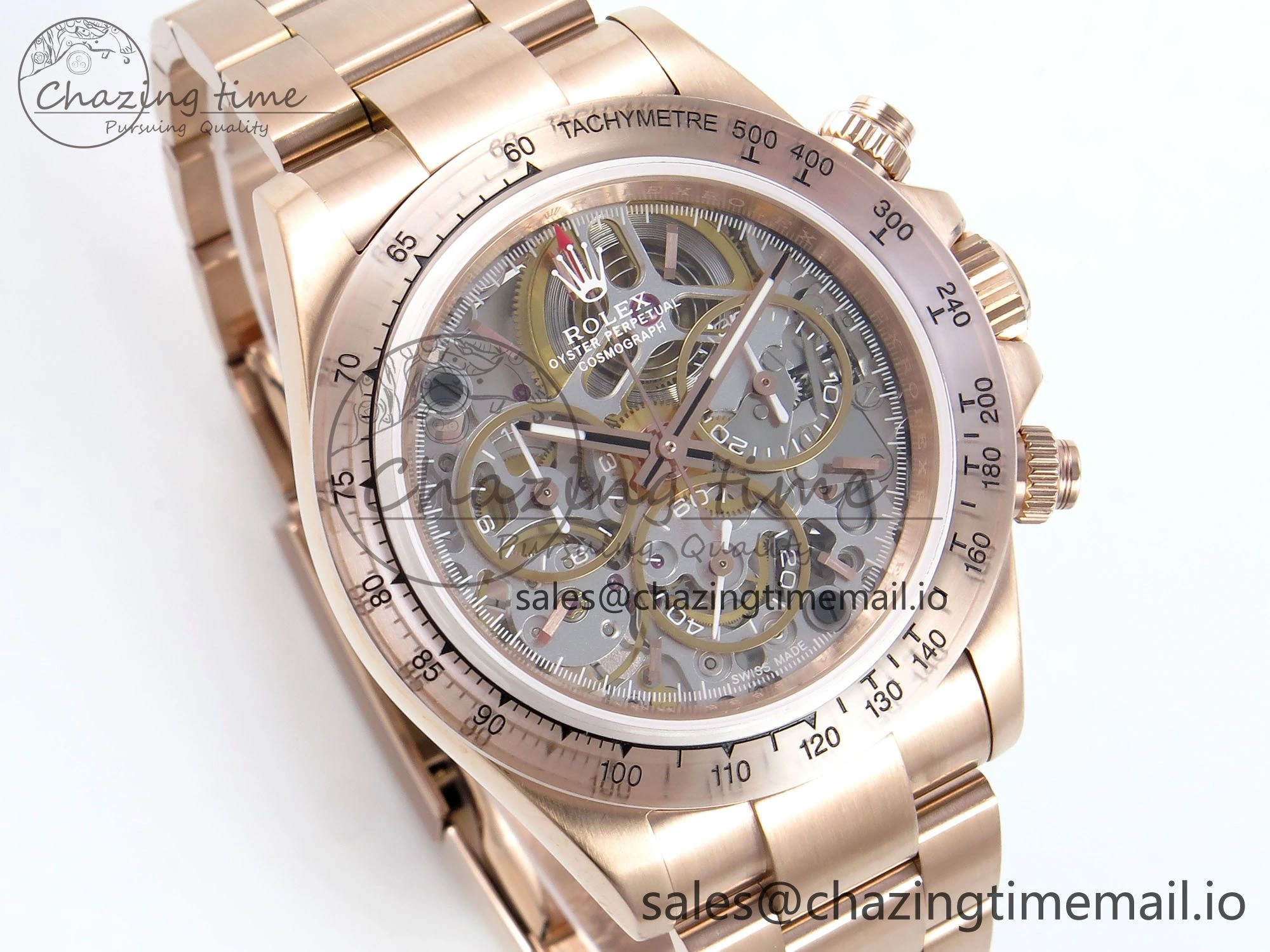 Daytona Artisans Skeleton RG ADGF Best Edition Skeleton Dial RG Bezel on RG Oyster Bracelet SA4130