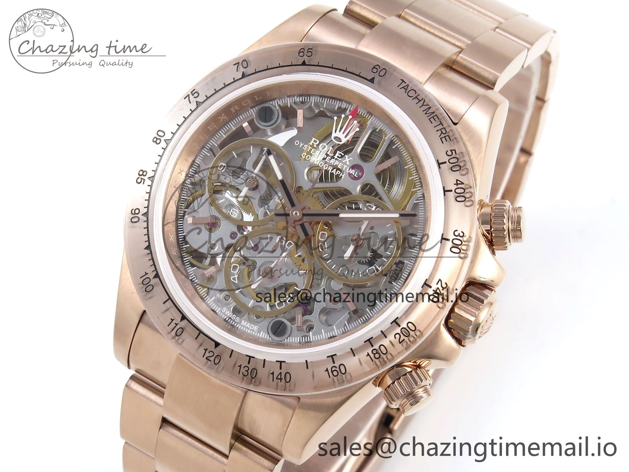Daytona Artisans Skeleton RG ADGF Best Edition Skeleton Dial RG Bezel on RG Oyster Bracelet SA4130