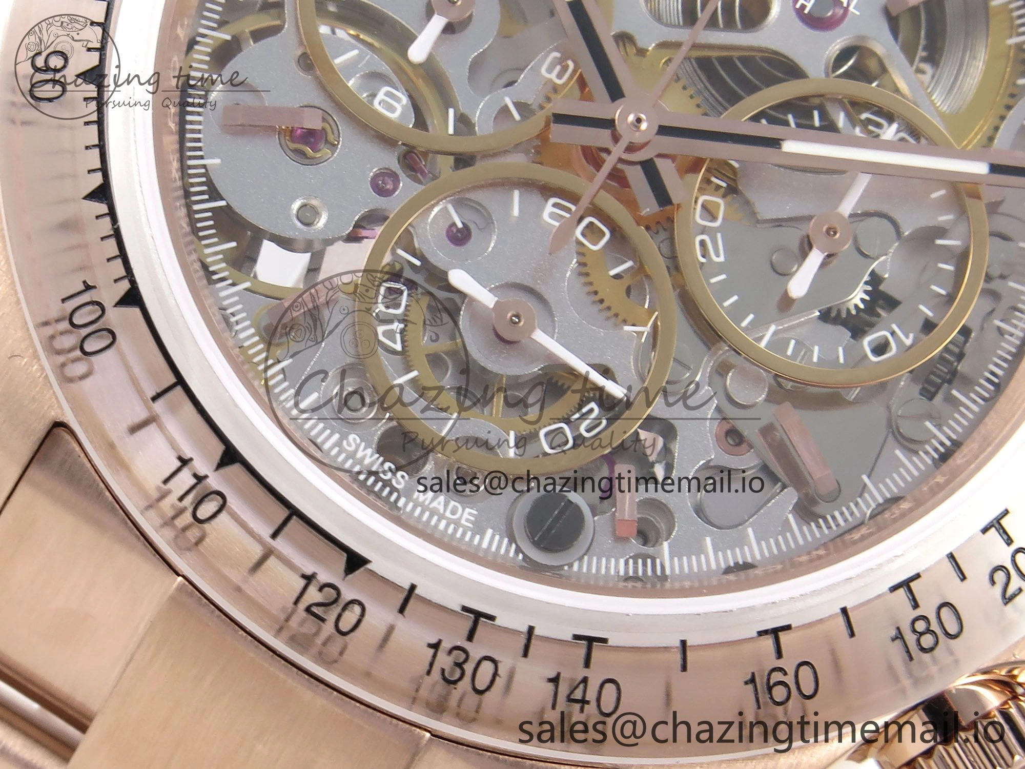 Daytona Artisans Skeleton RG ADGF Best Edition Skeleton Dial RG Bezel on RG Oyster Bracelet SA4130