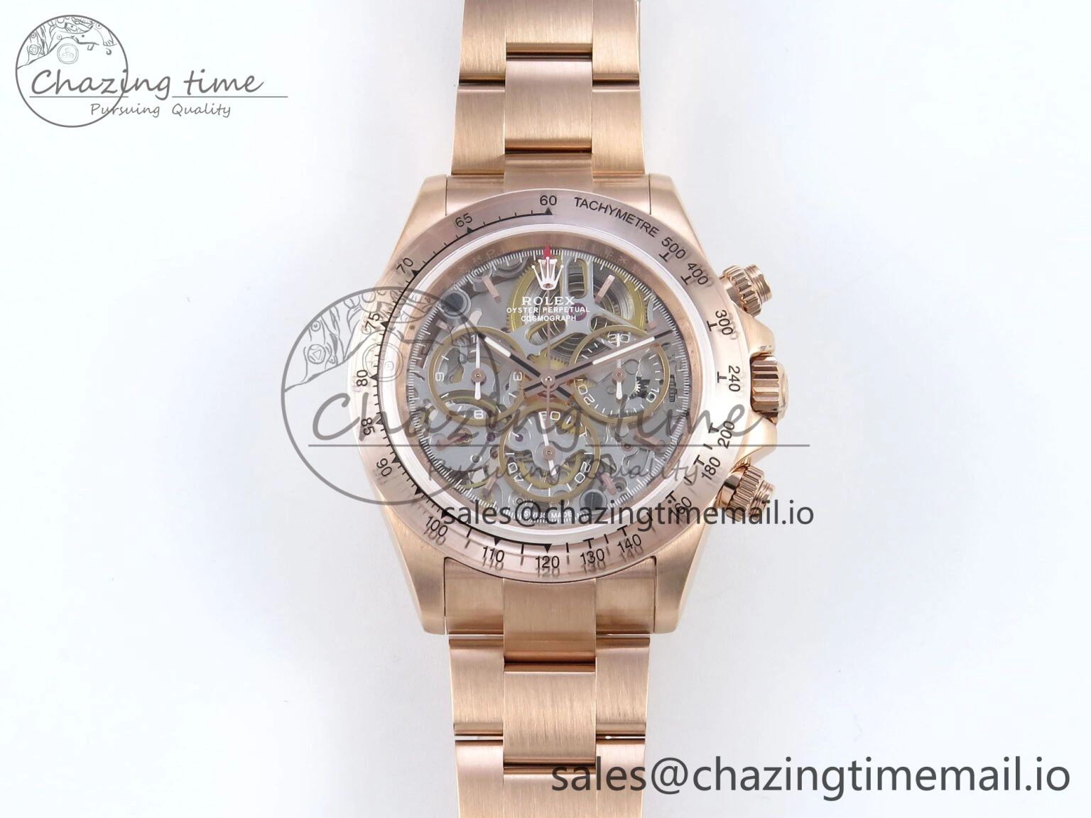 Daytona Artisans Skeleton RG ADGF Best Edition Skeleton Dial RG Bezel on RG Oyster Bracelet SA4130