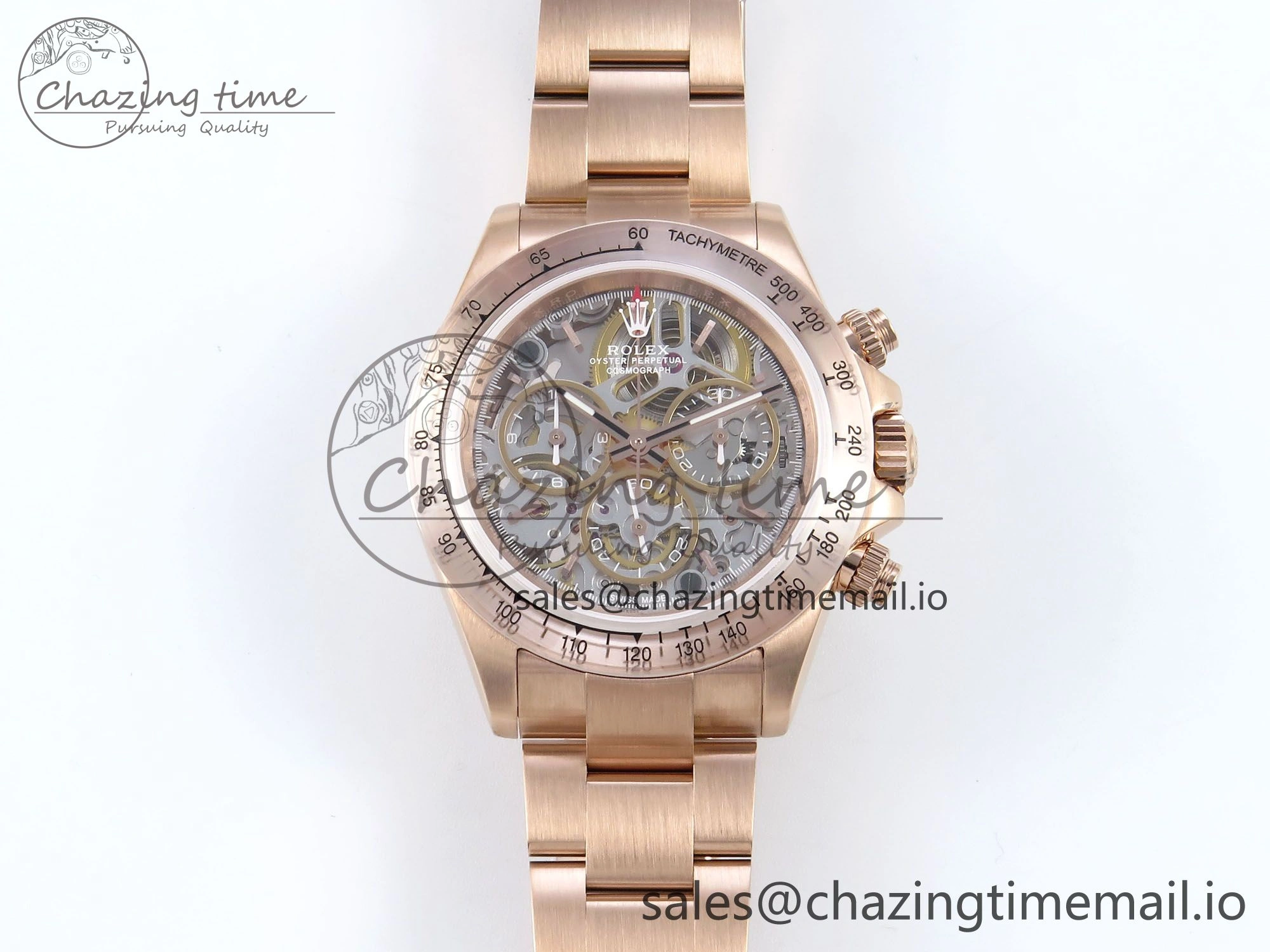 Daytona Artisans Skeleton RG ADGF Best Edition Skeleton Dial RG Bezel on RG Oyster Bracelet SA4130